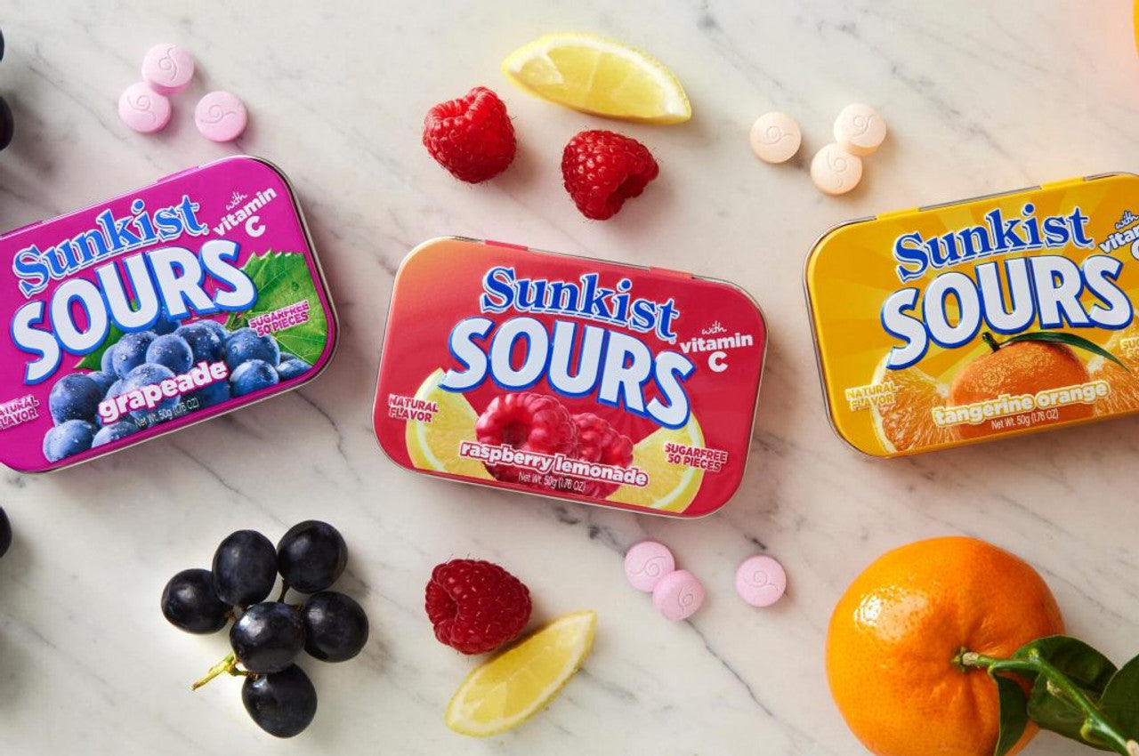 Sunkist Tangerine Orange Sugar Free Sour Candies, 50g/1.76 oz. Travel Box, {Imported from Canada}
